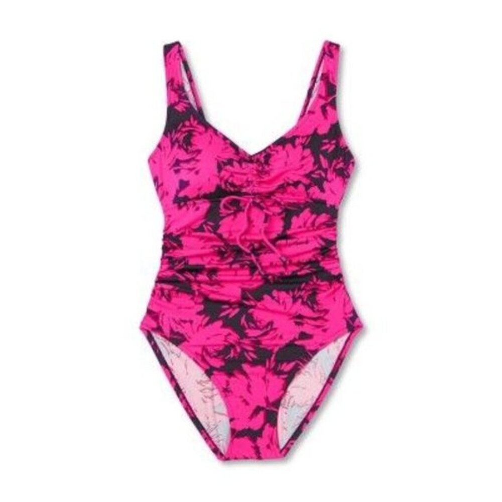 Women's UPF 50 Cinch-Front One Piece Swimsuit - Aqua Green XL NWT and Liner